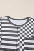 Checkerboard And Striped Patchwork Lantern Sleeve Shirt