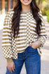 Checkerboard And Striped Patchwork Lantern Sleeve Shirt