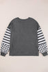Checkerboard And Striped Patchwork Lantern Sleeve Shirt