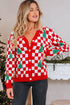 Checkerboard And Tree Motif Button Front Cardigan