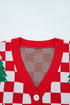 Checkerboard And Tree Motif Button Front Cardigan