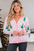 Checkerboard And Tree Motif Button Front Cardigan