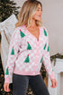 Checkerboard And Tree Motif Button Front Cardigan