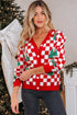 Checkerboard And Tree Motif Button Front Cardigan