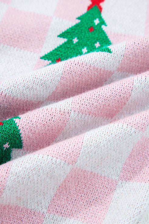 Checkerboard And Tree Motif Button Front Cardigan