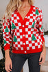 Checkerboard And Tree Motif Button Front Cardigan