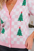 Checkerboard And Tree Motif Button Front Cardigan