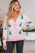 Checkerboard And Tree Motif Button Front Cardigan