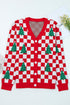 Checkerboard And Tree Motif Button Front Cardigan