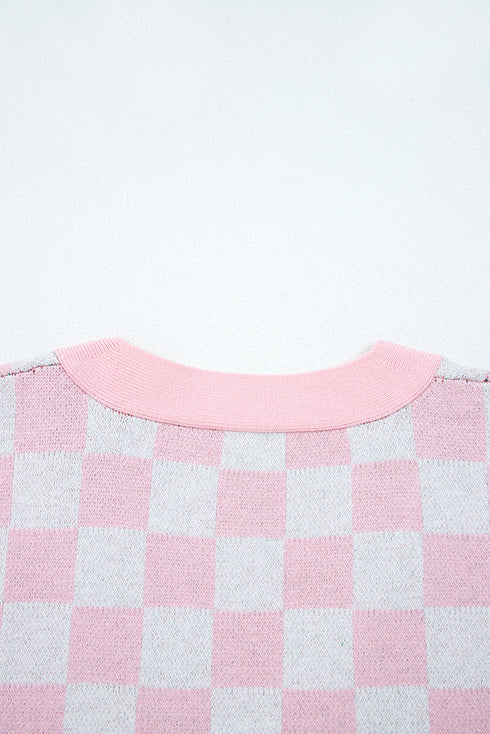 Checkerboard And Tree Motif Button Front Cardigan