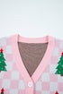 Checkerboard And Tree Motif Button Front Cardigan
