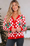 Checkerboard And Tree Motif Button Front Cardigan