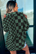 Checkerboard Collared Flap Pocket Button Front Stretch Shacket