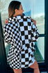Checkerboard Collared Flap Pocket Button Front Stretch Shacket