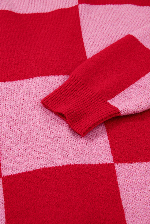 Checkerboard Color Block Mixed Plaid Button Front Cardigan