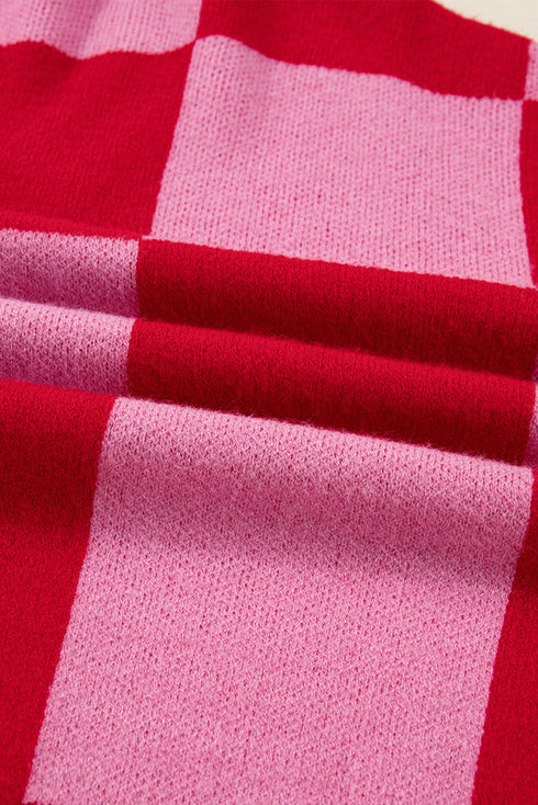 Checkerboard Color Block Mixed Plaid Button Front Cardigan