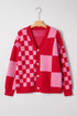 Checkerboard Color Block Mixed Plaid Button Front Cardigan