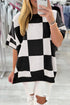 Checkerboard Drop Shoulder Boxy Knit Short Sleeve Sweater