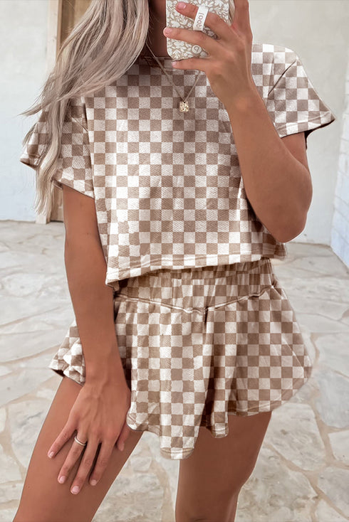 Checkerboard Drop Shoulder Tee and Pleated Skort Matching Set