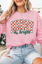 Checkerboard Lettering Graphic Print Relaxed Fit Sweatshirt