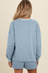 Checkerboard Long Sleeve Pullover Elastic Waist Short Set