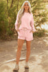 Checkerboard Long Sleeve Pullover Elastic Waist Short Set