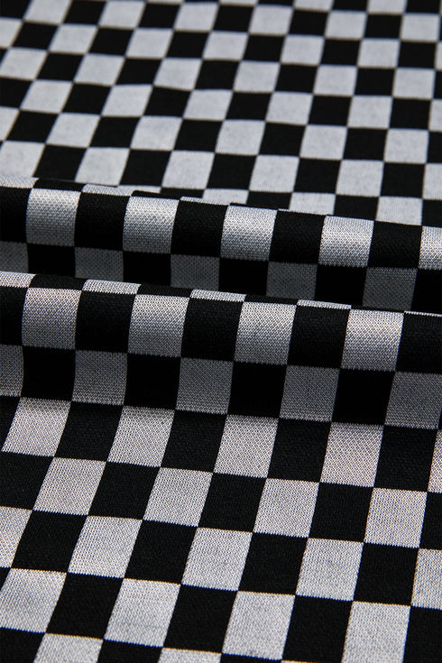 Checkerboard Patchwork Drawstring Waist Wide Leg Pants