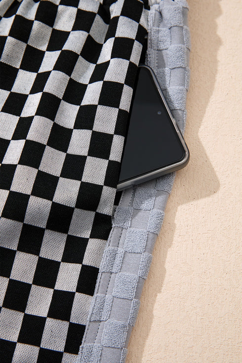 Checkerboard Patchwork Drawstring Waist Wide Leg Pants