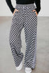 Checkerboard Patchwork Drawstring Waist Wide Leg Pants