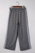 Checkerboard Patchwork Drawstring Waist Wide Leg Pants