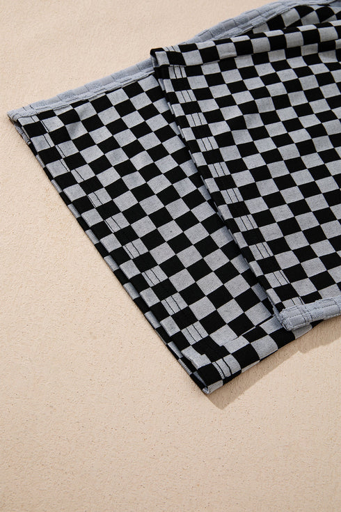 Checkerboard Patchwork Drawstring Waist Wide Leg Pants