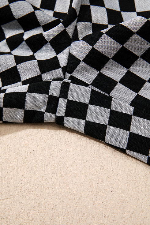 Checkerboard Patchwork Drawstring Waist Wide Leg Pants