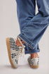 Checkerboard Patchwork Lace Up Leatherette Flat Shoes