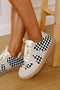 Checkerboard Patchwork Lace Up Leatherette Flat Shoes