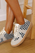 Checkerboard Patchwork Lace Up Leatherette Flat Shoes