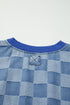 Checkerboard Patchwork Raw Detail Oversized Denim Pullover Sweatshirt