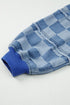 Checkerboard Patchwork Raw Detail Oversized Denim Pullover Sweatshirt