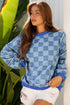Checkerboard Patchwork Raw Detail Oversized Denim Pullover Sweatshirt
