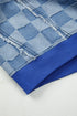 Checkerboard Patchwork Raw Detail Oversized Denim Pullover Sweatshirt