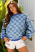 Checkerboard Patchwork Raw Detail Oversized Denim Pullover Sweatshirt