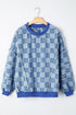 Checkerboard Patchwork Raw Detail Oversized Denim Pullover Sweatshirt