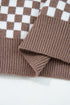 Checkerboard Pattern Collared Henley Button Pullover Sweater