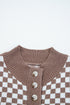 Checkerboard Pattern Collared Henley Button Pullover Sweater