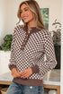 Checkerboard Pattern Collared Henley Button Pullover Sweater