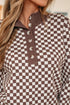 Checkerboard Pattern Collared Henley Button Pullover Sweater