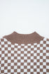 Checkerboard Pattern Collared Henley Button Pullover Sweater