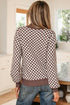 Checkerboard Pattern Collared Henley Button Pullover Sweater