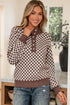 Checkerboard Pattern Collared Henley Button Pullover Sweater