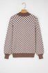 Checkerboard Pattern Collared Henley Button Pullover Sweater