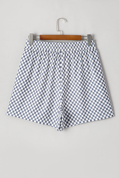 Checkerboard Pattern Lace Up High Waist Shorts